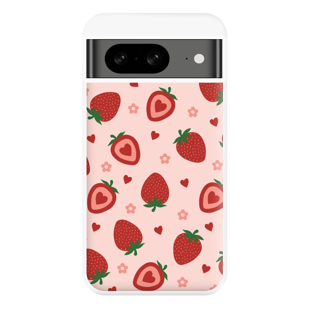 Strawberries And Hearts - Fruit Patterns Phone Case for Google Pixel 8