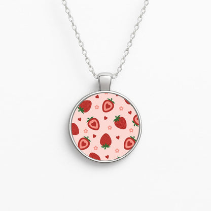 Strawberries And Hearts - Fruit Patterns Circle Necklace