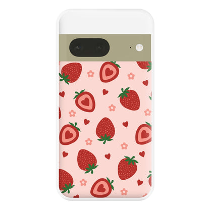 Strawberries And Hearts - Fruit Patterns Phone Case for Google Pixel 7a