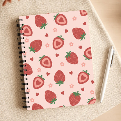 Strawberries And Hearts - Fruit Patterns Notepad