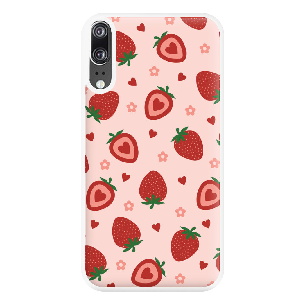 Strawberries And Hearts - Fruit Patterns Phone Case for Huawei P20