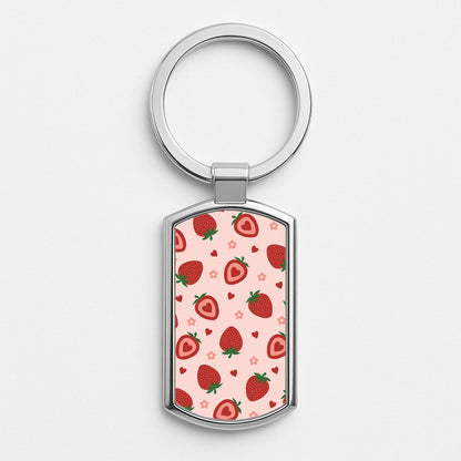 Strawberries And Hearts - Fruit Patterns Silver Keyring