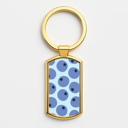Blueberries - Fruit Patterns Gold Keyring