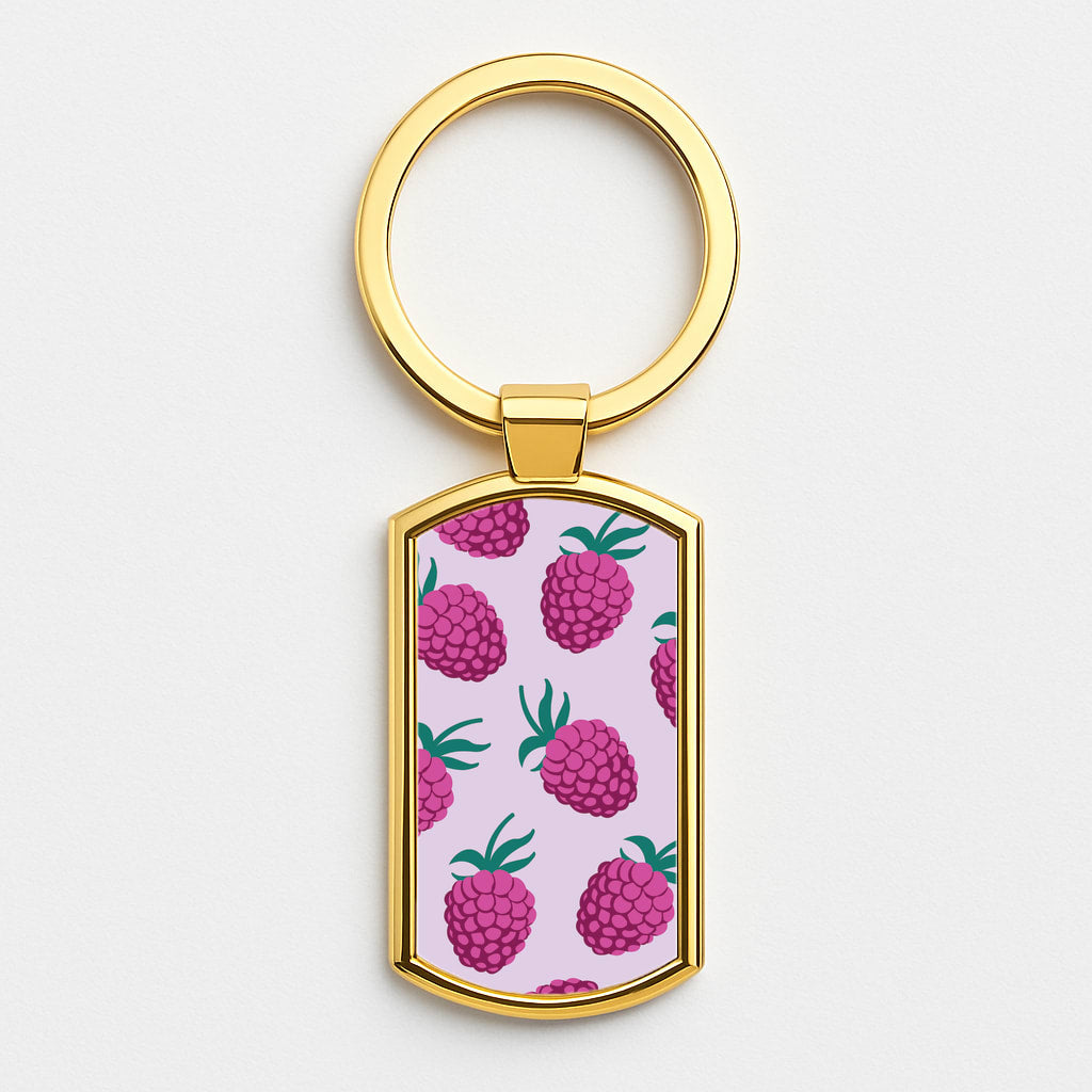 Rasberries - Fruit Patterns Gold Keyring