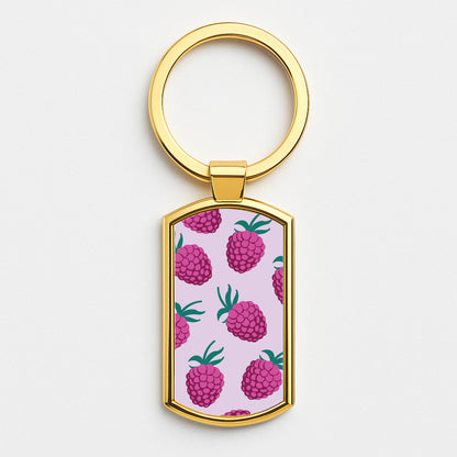 Rasberries - Fruit Patterns Gold Keyring