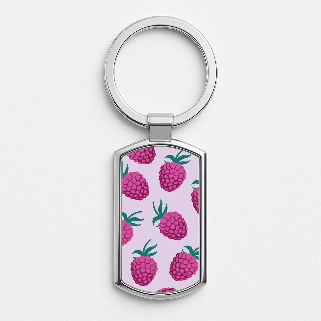 Rasberries - Fruit Patterns Silver Keyring