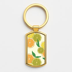 Oranges, Leomns And Limes - Fruit Patterns Gold Keyring