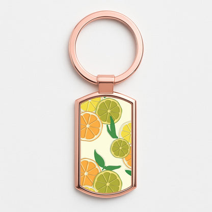 Oranges, Leomns And Limes - Fruit Patterns Rose Gold Keyring