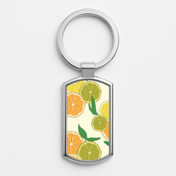 Oranges, Leomns And Limes - Fruit Patterns Silver Keyring