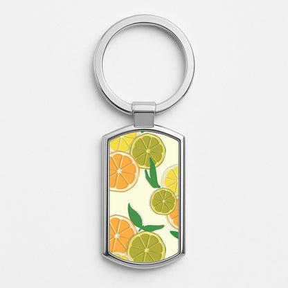 Oranges, Leomns And Limes - Fruit Patterns Silver Keyring