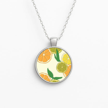 Oranges, Leomns And Limes - Fruit Patterns Circle Necklace