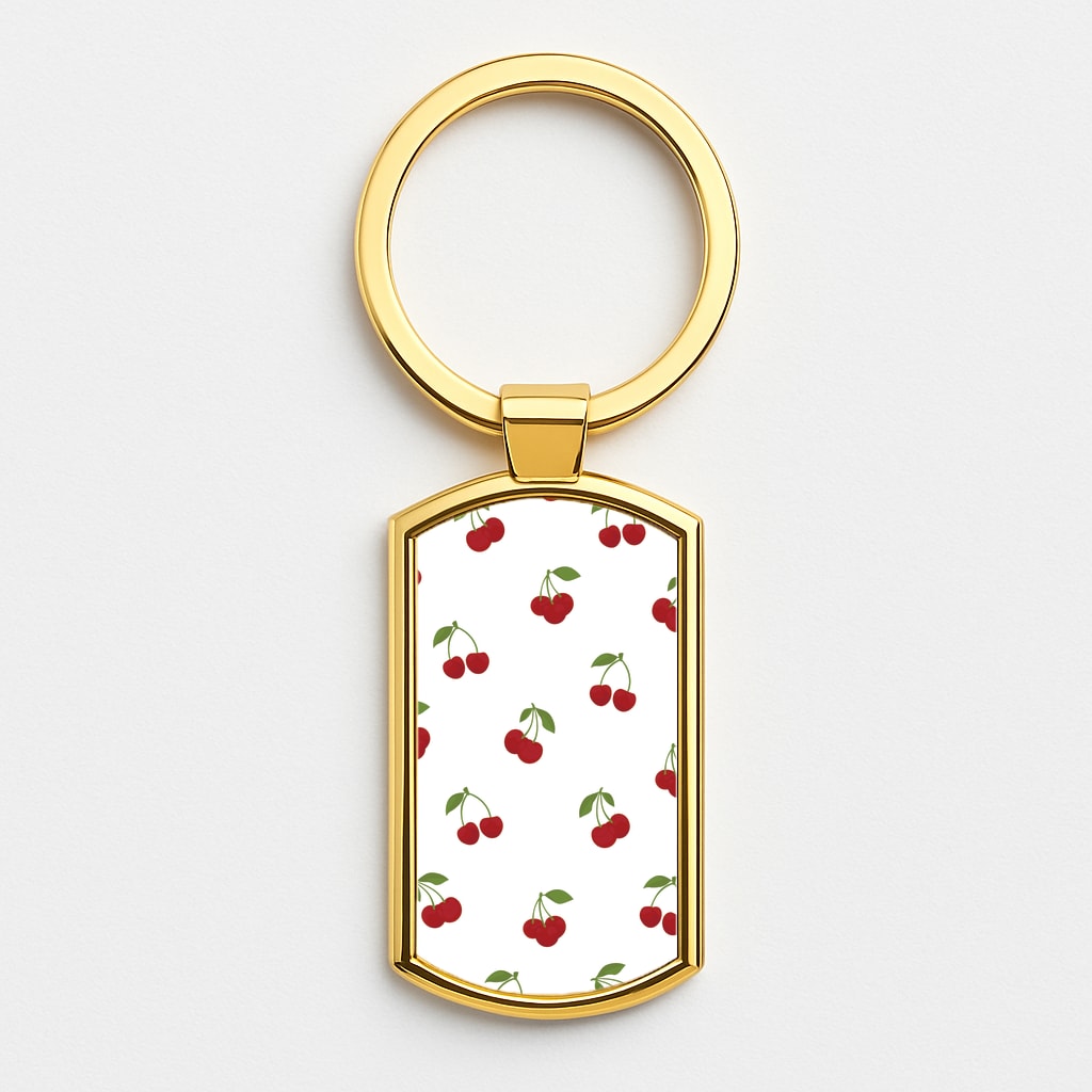 Cherries - Fruit Patterns Gold Keyring