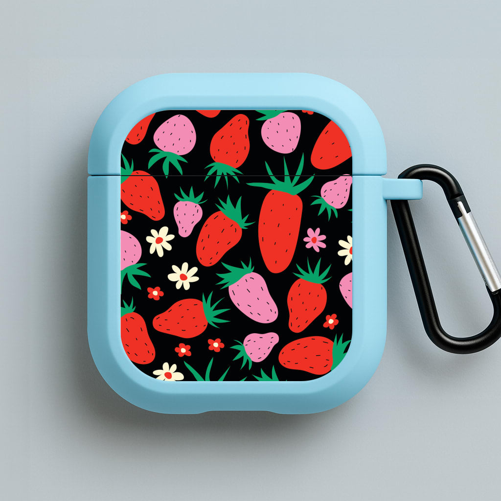 Abstract Strawberries Pattern Blue AirPods Case