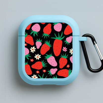 Abstract Strawberries Pattern Blue AirPods Case