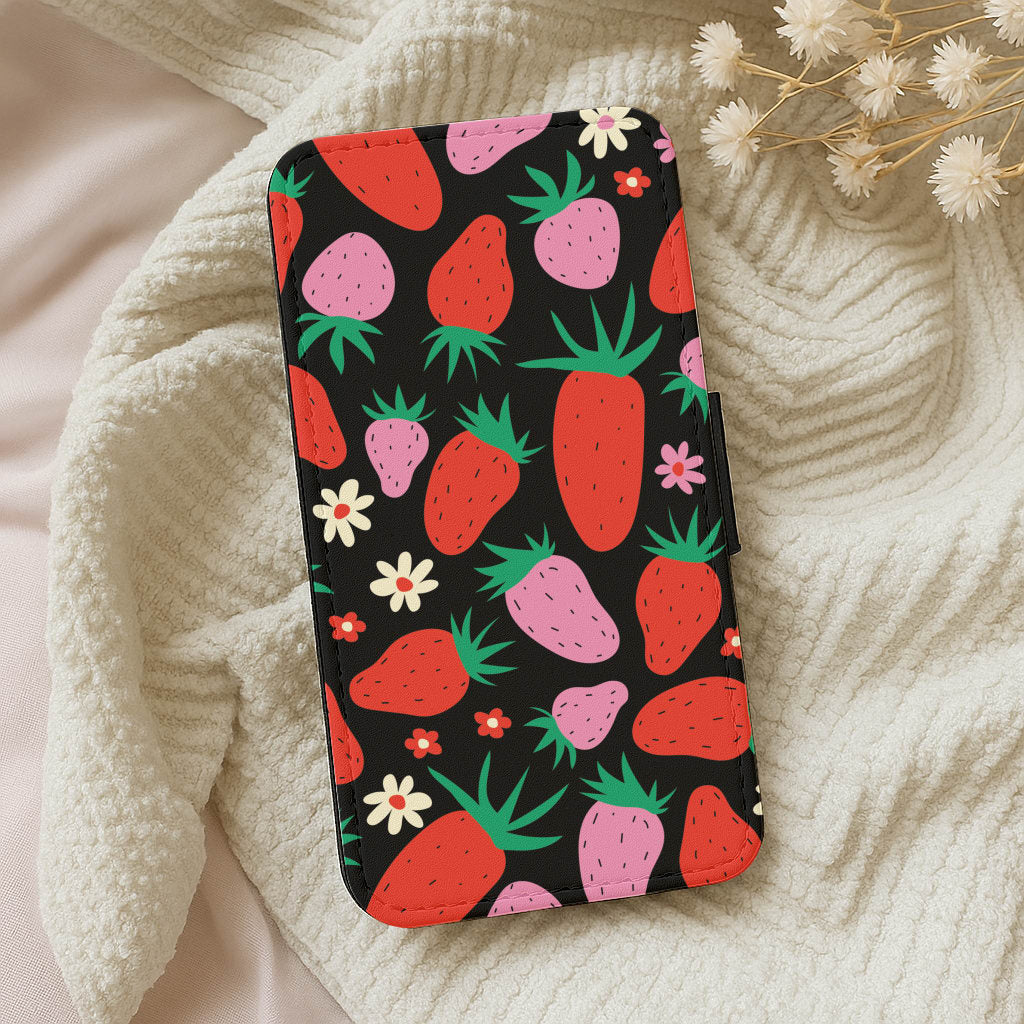 Abstract Strawberries Pattern Wallet Phone Case