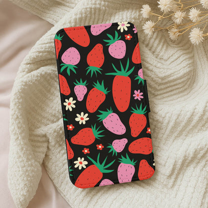 Abstract Strawberries Pattern Wallet Phone Case
