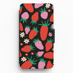Abstract Strawberries Pattern Flip / Wallet Phone Case