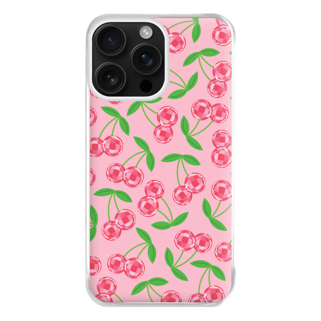 Disco Cherries Pattern Phone Case for iPhone 16 Pro Max
