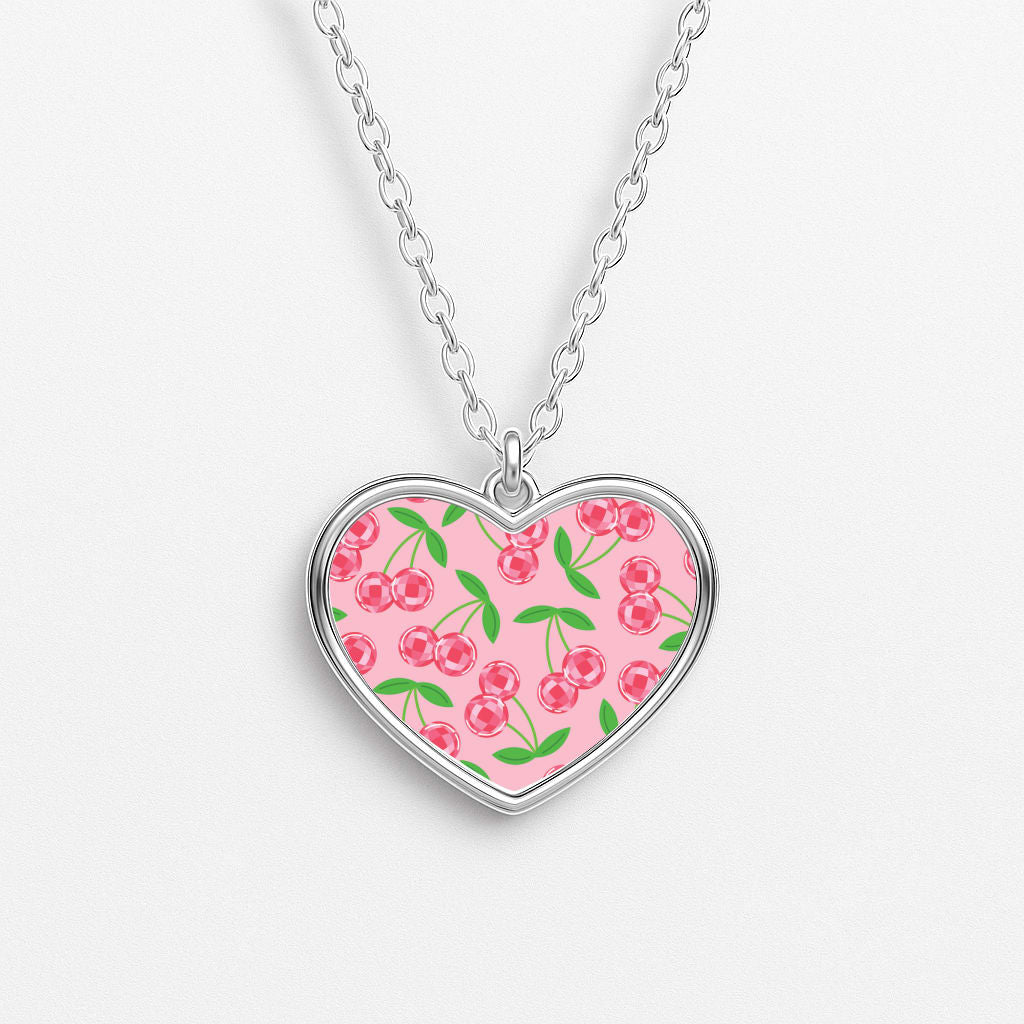 Disco Cherries Pattern Heart Necklace