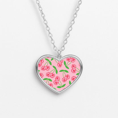 Disco Cherries Pattern Heart Necklace