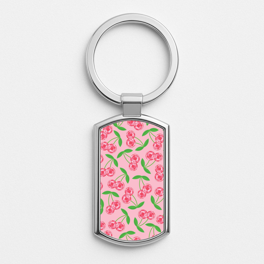 Disco Cherries Pattern Silver Keyring
