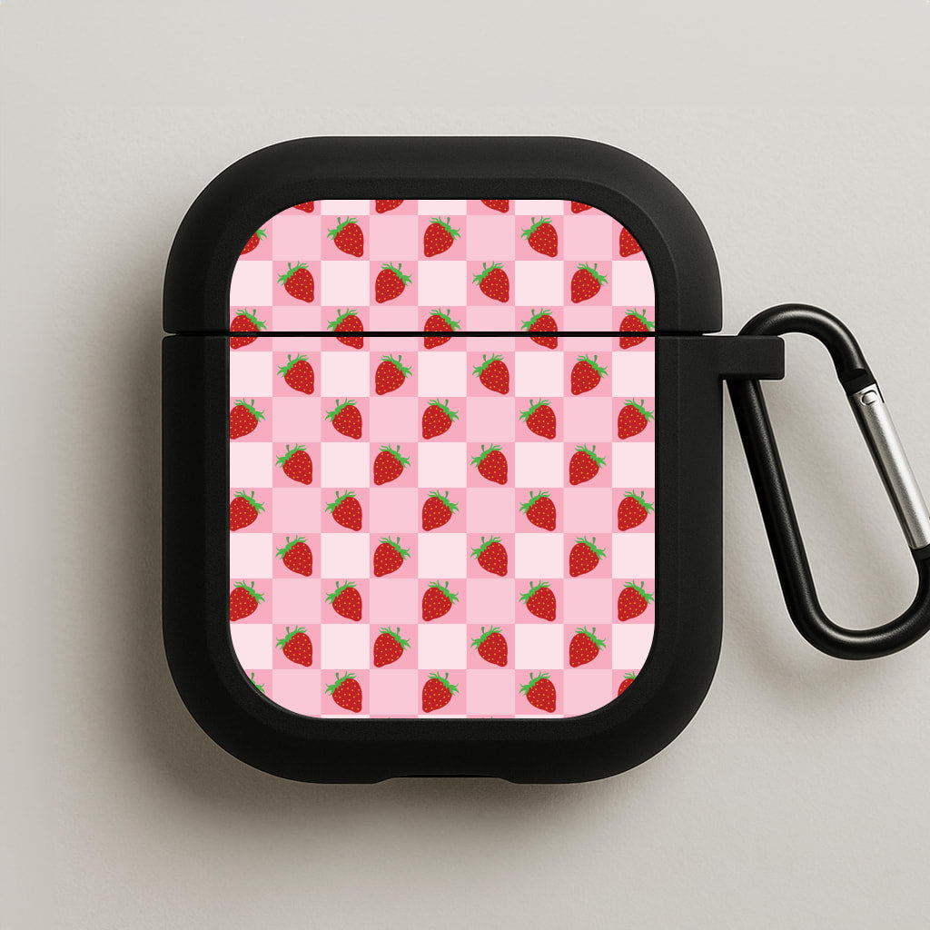Checkered Strawberries Pattern AirPods Case