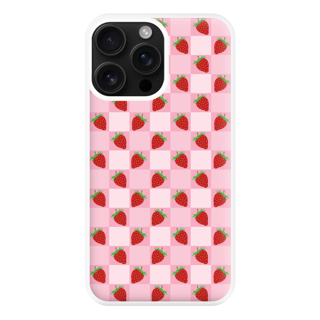 Checkered Strawberries Pattern Phone Case for iPhone 16 Pro Max