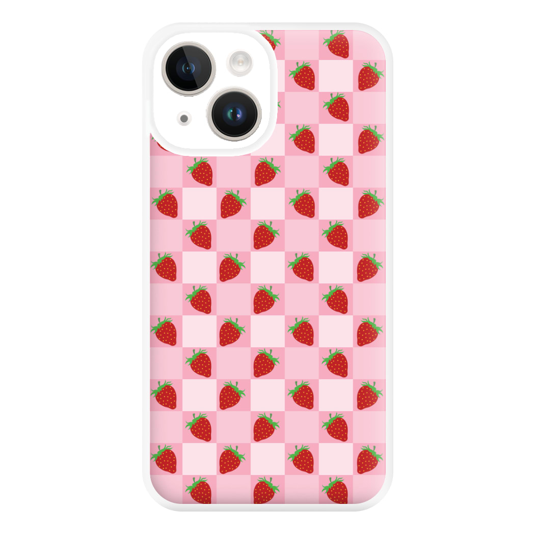 Checkered Strawberries Pattern Phone Case for iPhone 14