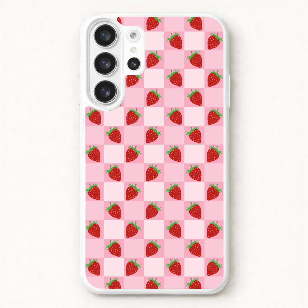 Checkered Strawberries Pattern Phone Case for Galaxy S26 Ultra