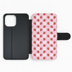 Checkered Strawberries Pattern Flip Phone Case