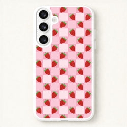 Checkered Strawberries Pattern Phone Case for Galaxy S26 Plus