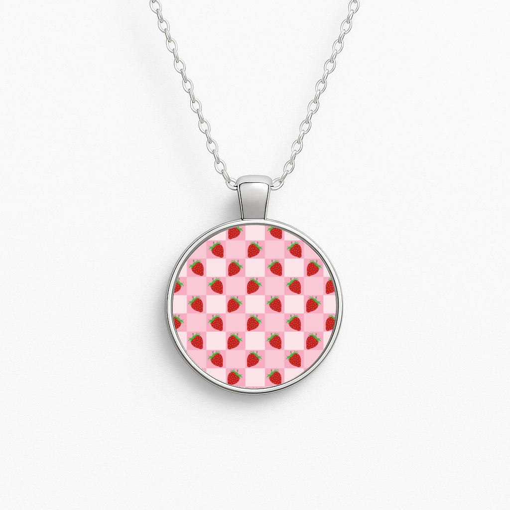 Checkered Strawberries Pattern Necklace