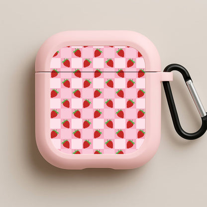 Checkered Strawberries Pattern Pink AirPods Case