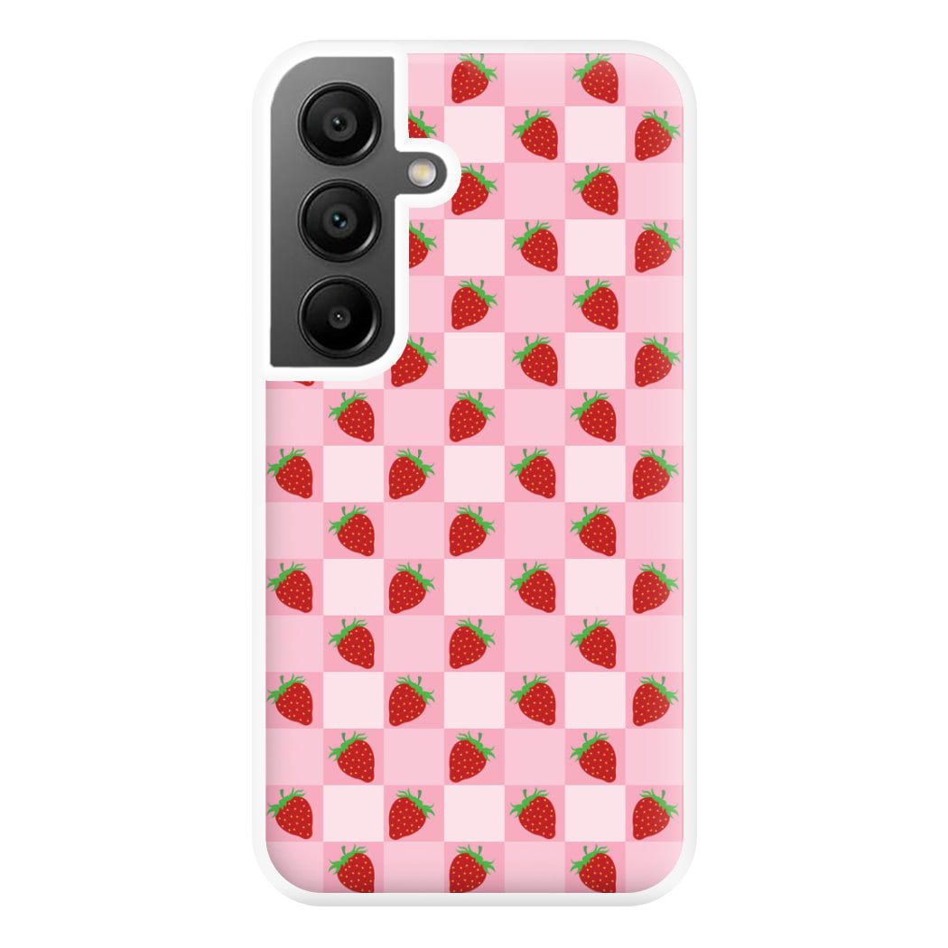Checkered Strawberries Pattern Phone Case for Galaxy A56