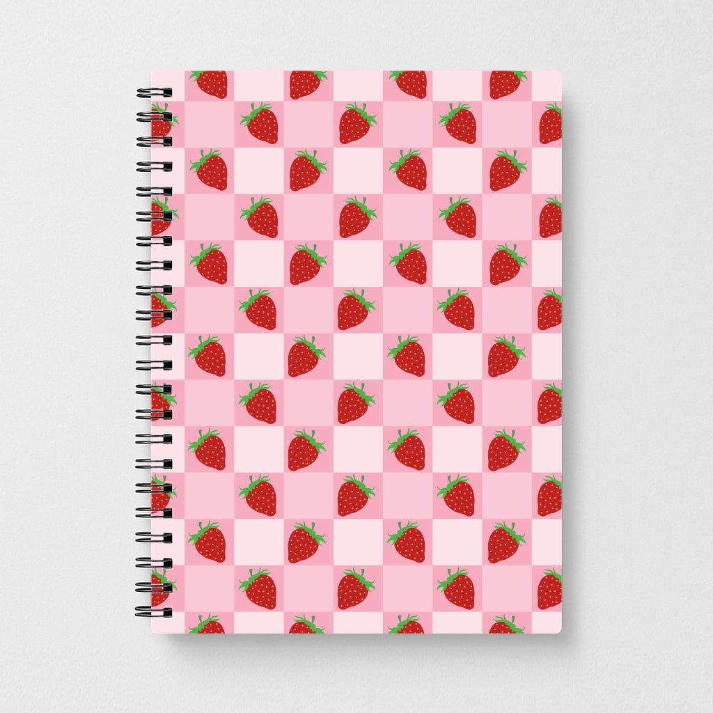 Checkered Strawberries Pattern Notebook