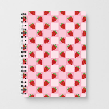 Checkered Strawberries Pattern Notebook