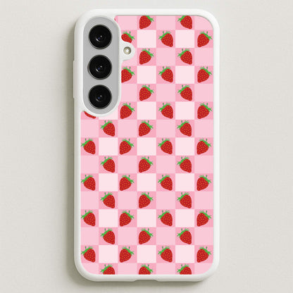 Checkered Strawberries Pattern Phone Case for Galaxy S25FE