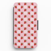 Checkered Strawberries Pattern Flip / Wallet Phone Case 1