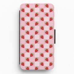 Checkered Strawberries Pattern Flip / Wallet Phone Case