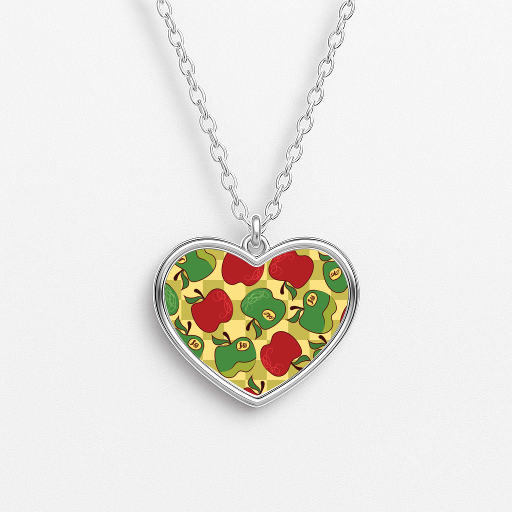 Artsy Apples Pattern Heart Necklace