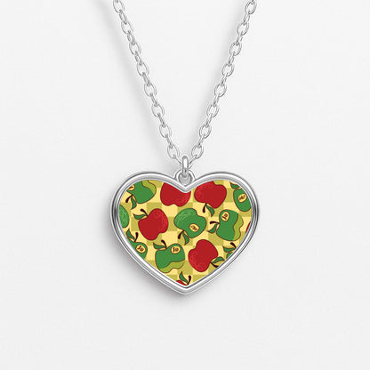 Artsy Apples Pattern Heart Necklace