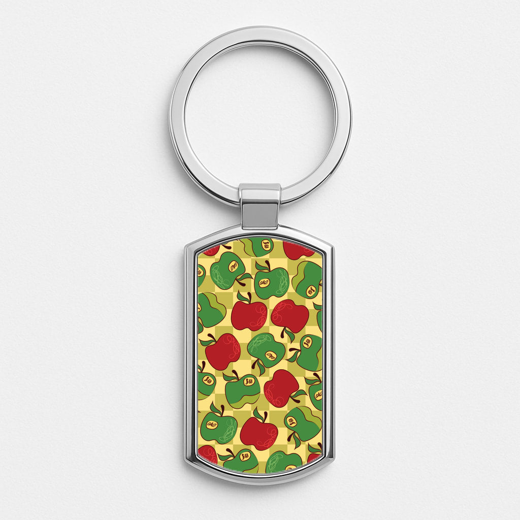 Artsy Apples Pattern Silver Keyring
