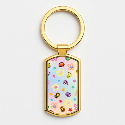 Gradient Rainbow Gems Pattern Gold Keyring