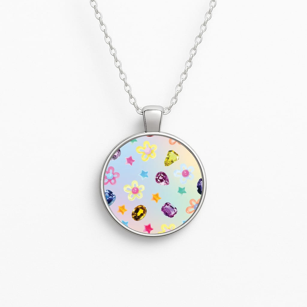 Gradient Rainbow Gems Pattern Circle Necklace