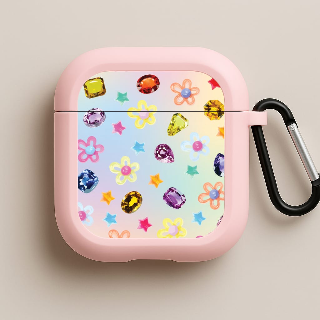 Gradient Rainbow Gems Pattern Pink AirPods Case