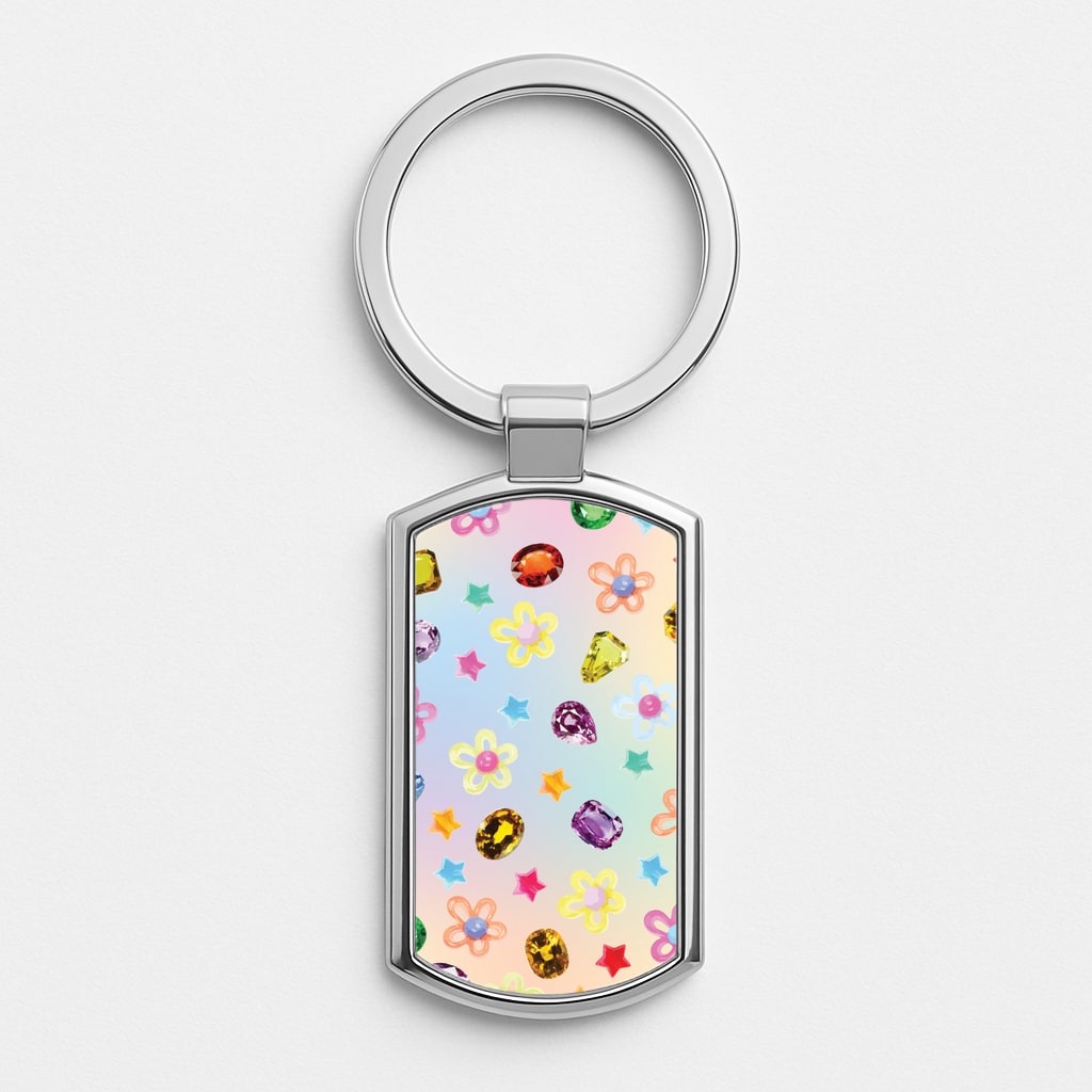 Gradient Rainbow Gems Pattern Silver Keyring