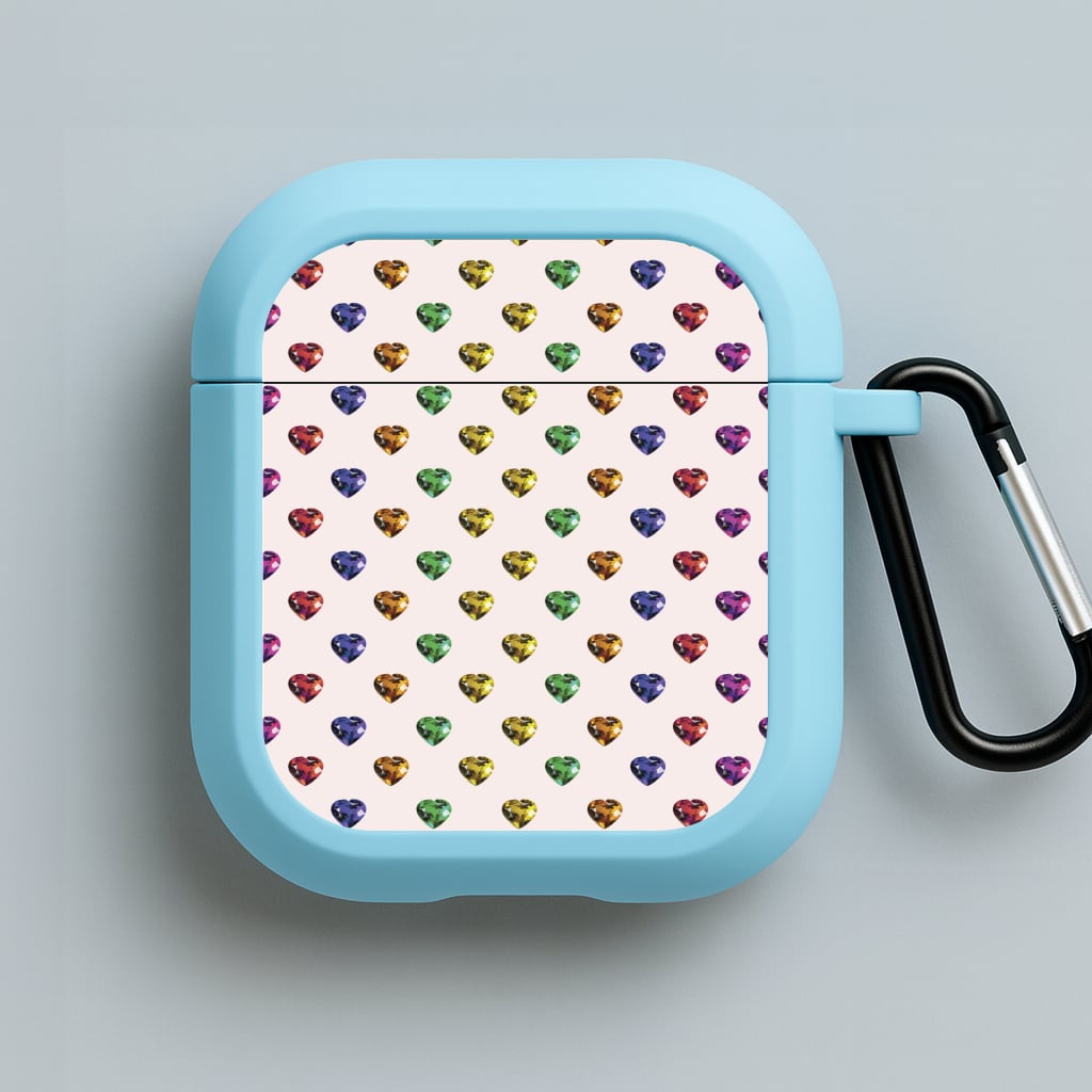 Rainbow Gem Hearts Pattern Blue AirPods Case