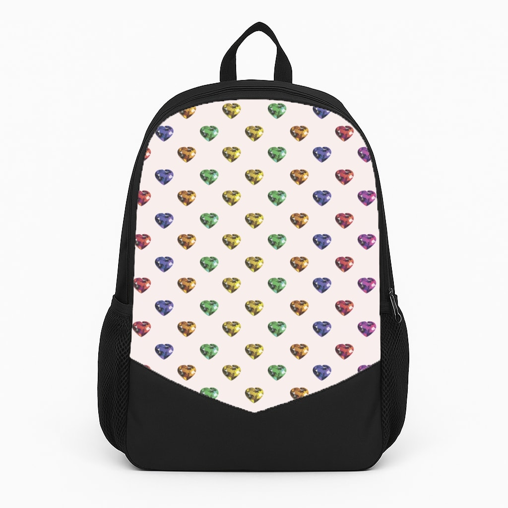 Rainbow Gem Hearts Pattern Backpack