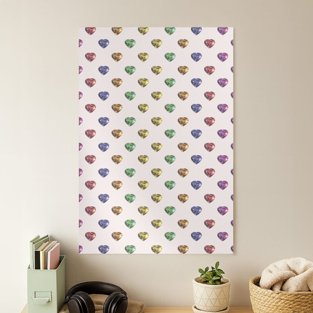 Rainbow Gem Hearts Pattern Poster