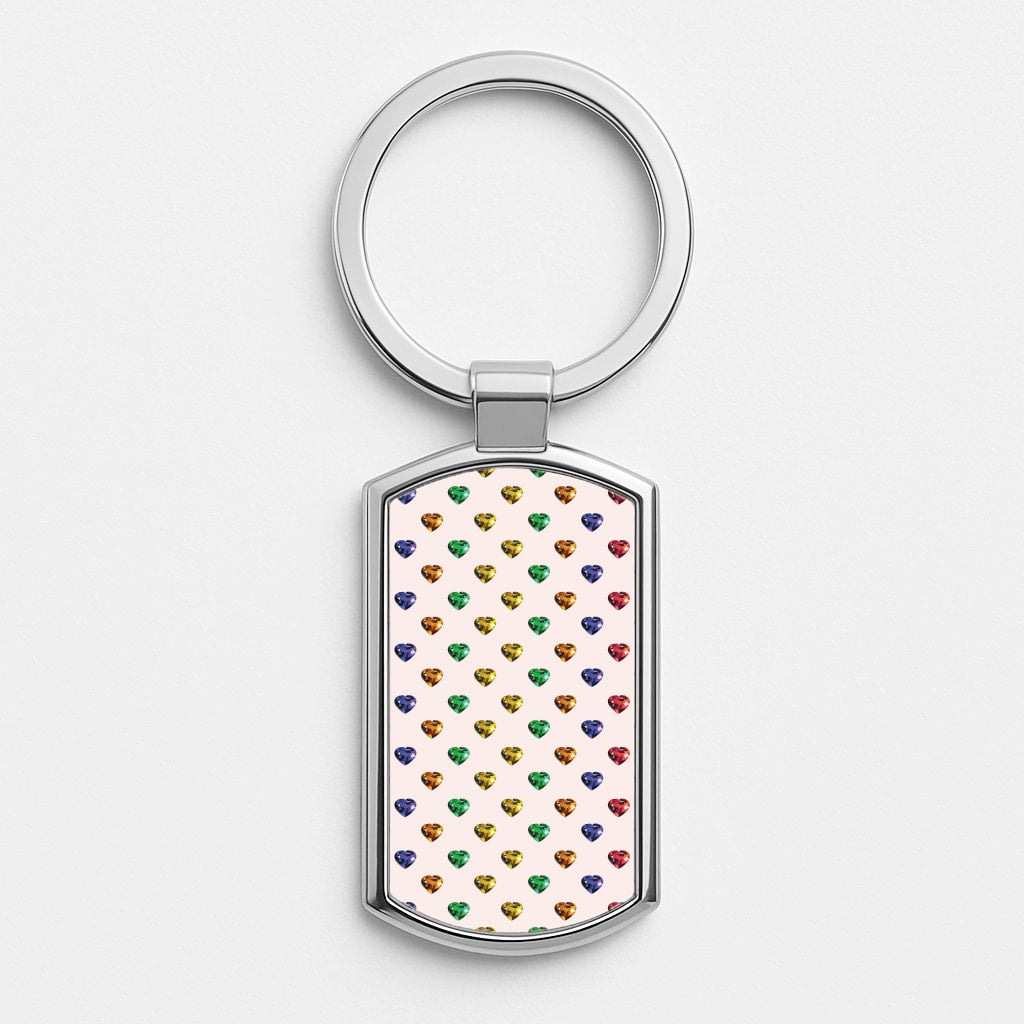 Rainbow Gem Hearts Pattern Luxury Keyring